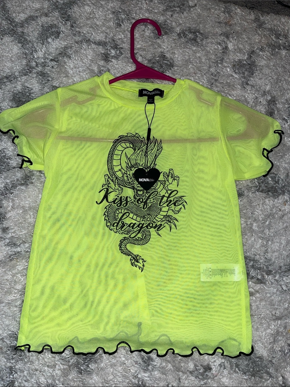 NOVA Kids Neon Green Mesh Dragon Graphic Top